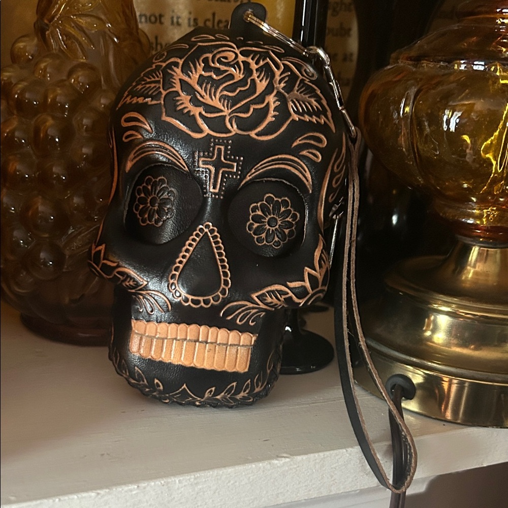 Tooled Leather Sugar Skull Wristlet